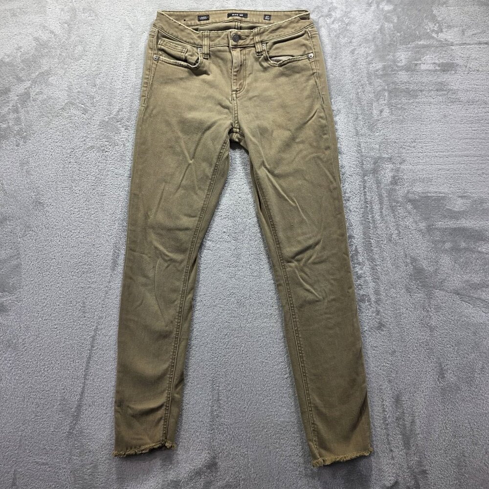 Miss Me Jeans Women's Size 27x27 Army Green Ankle Skinny Raw Hem Mid Rise